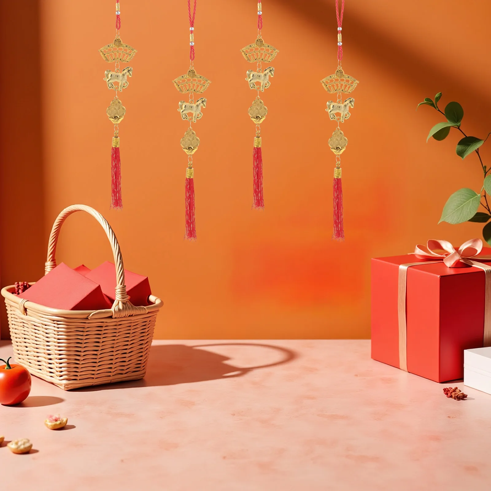 

8pcs Chinese New Year Horse Ornament Pendant Festive Spring Festival Hanging Decoration For Indoor Outdoor Bonsai Party
