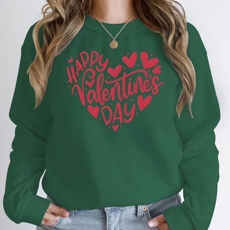 Happy Valentine's Day Sweater Pink Love Heart Letter Print Women's Sweatshirt Hoodie Funny Cute Valentines Day Gift for Womens