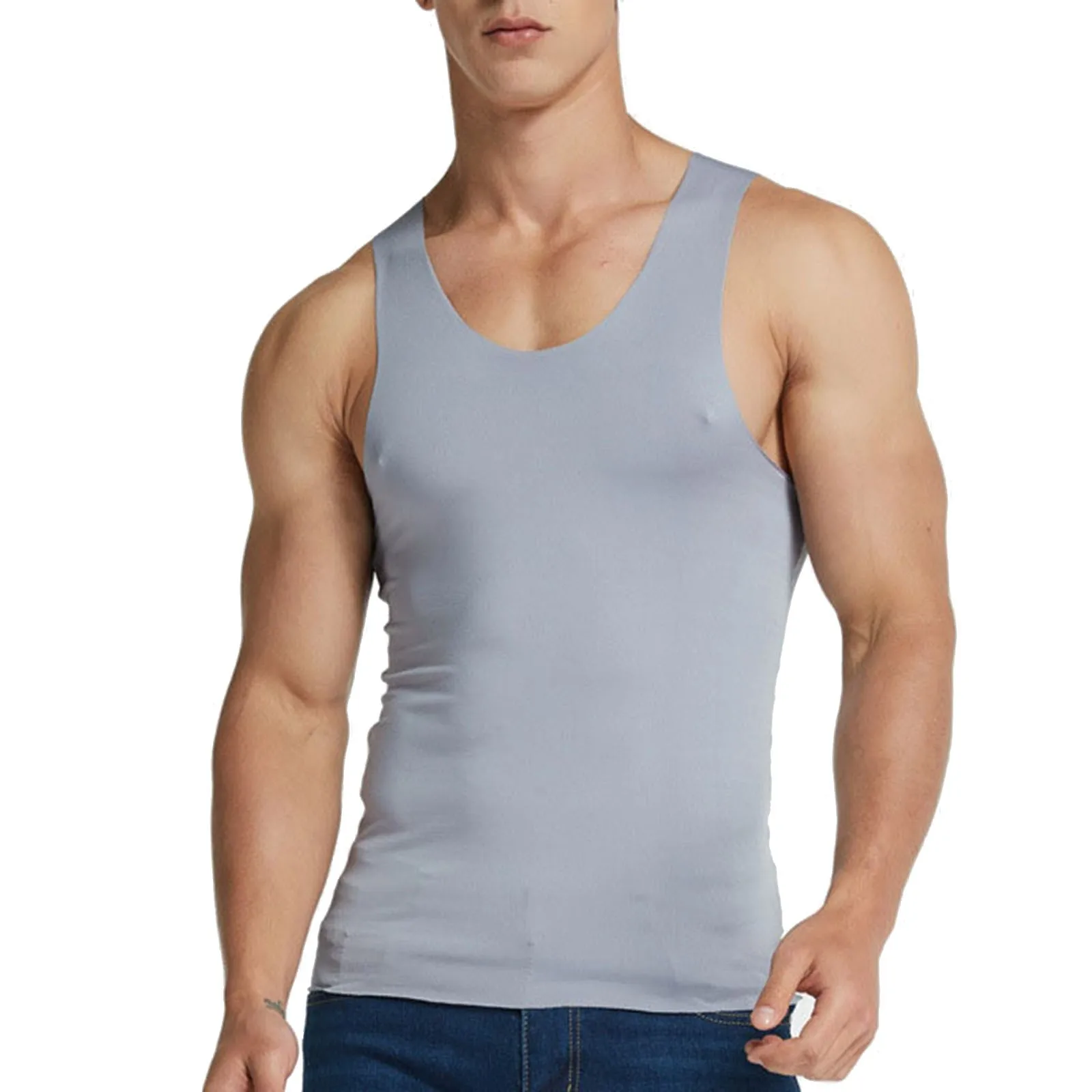 Men Ice Silk Seamless Vest Tank Tops Underwear Slim Fit Undershirt Shirts Male Body Shaper Fitness Sleeveless Mens Running Vest