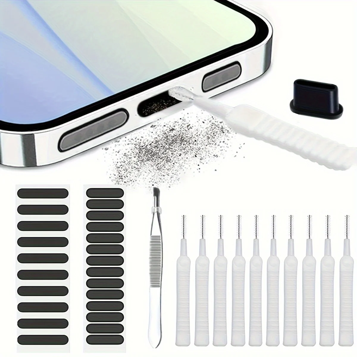 

Порт для зарядки смартфона и набор пылезащитных заглушек для динамика с защитой Type-C и щеткой для чистки, набор для чистки из ПВХ-материала для iPhone