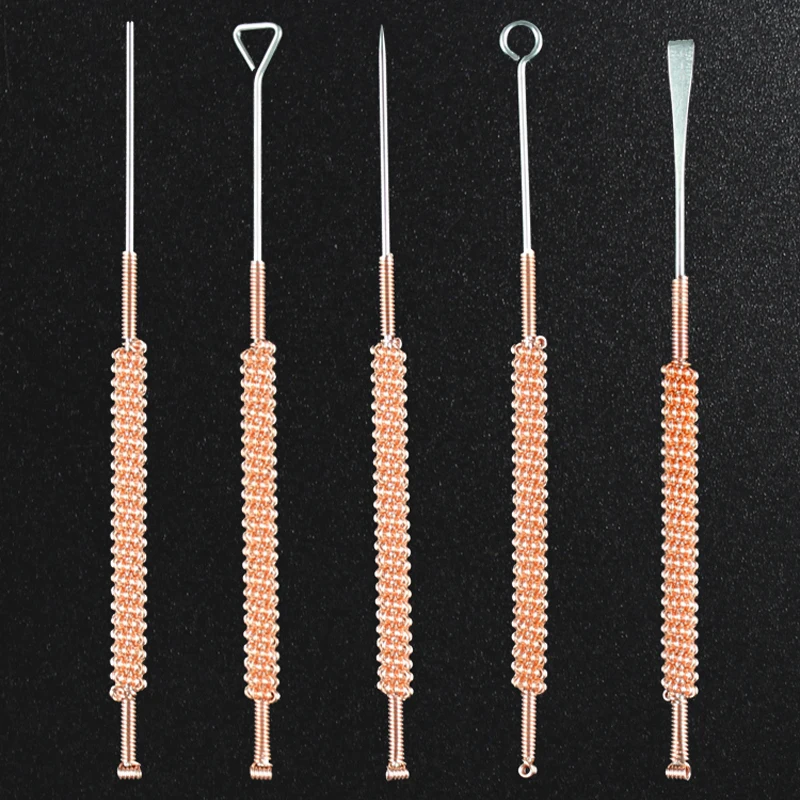 5 Pcs Single/Double Head Fire Acupuncture Needle Tungsten Steel Alloy needle PU Bag Fire Needle Beauty Acupuncture needle set