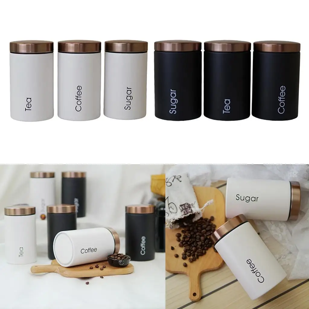 

3x Stylish Tea Sugar Coffee Storage Canisters with Lid Countertop Nuts