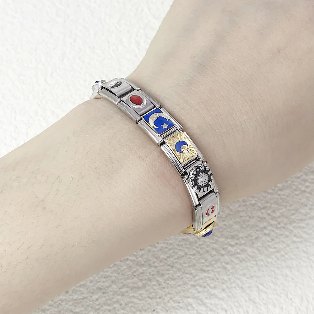  URING سحر القطع الناقص مربع القلب زركونيا رابط الإيطالي صالح 9 مللي متر أساور من الفولاذ المقاوم للصدأ صنع DIY بها بنفسك مجوهرات النساء الرجال الموضة #6