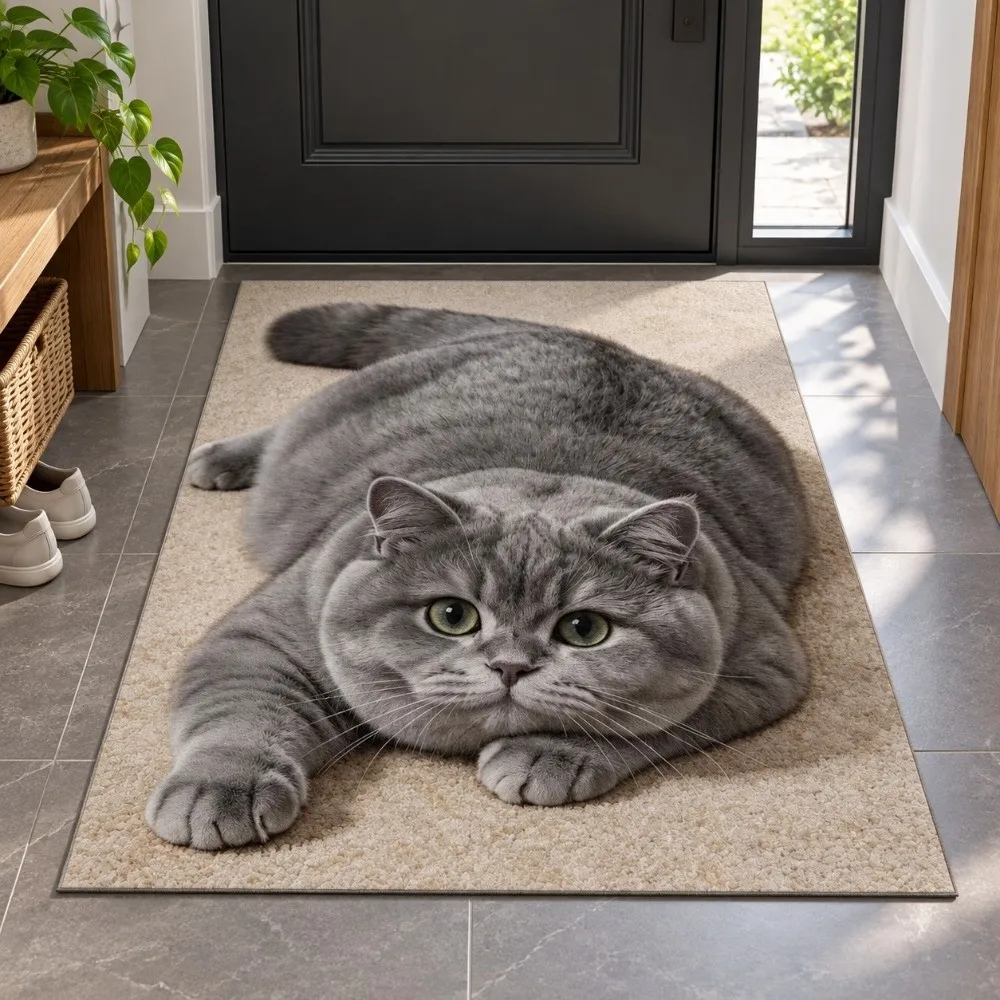 Diatomaceous Earth 3D Cat Floor Mat Realistic Non-slip Bathroom Carpet Water-absorbing 40×60CM 50×80CM 60×90CM Bedroom Door Rug