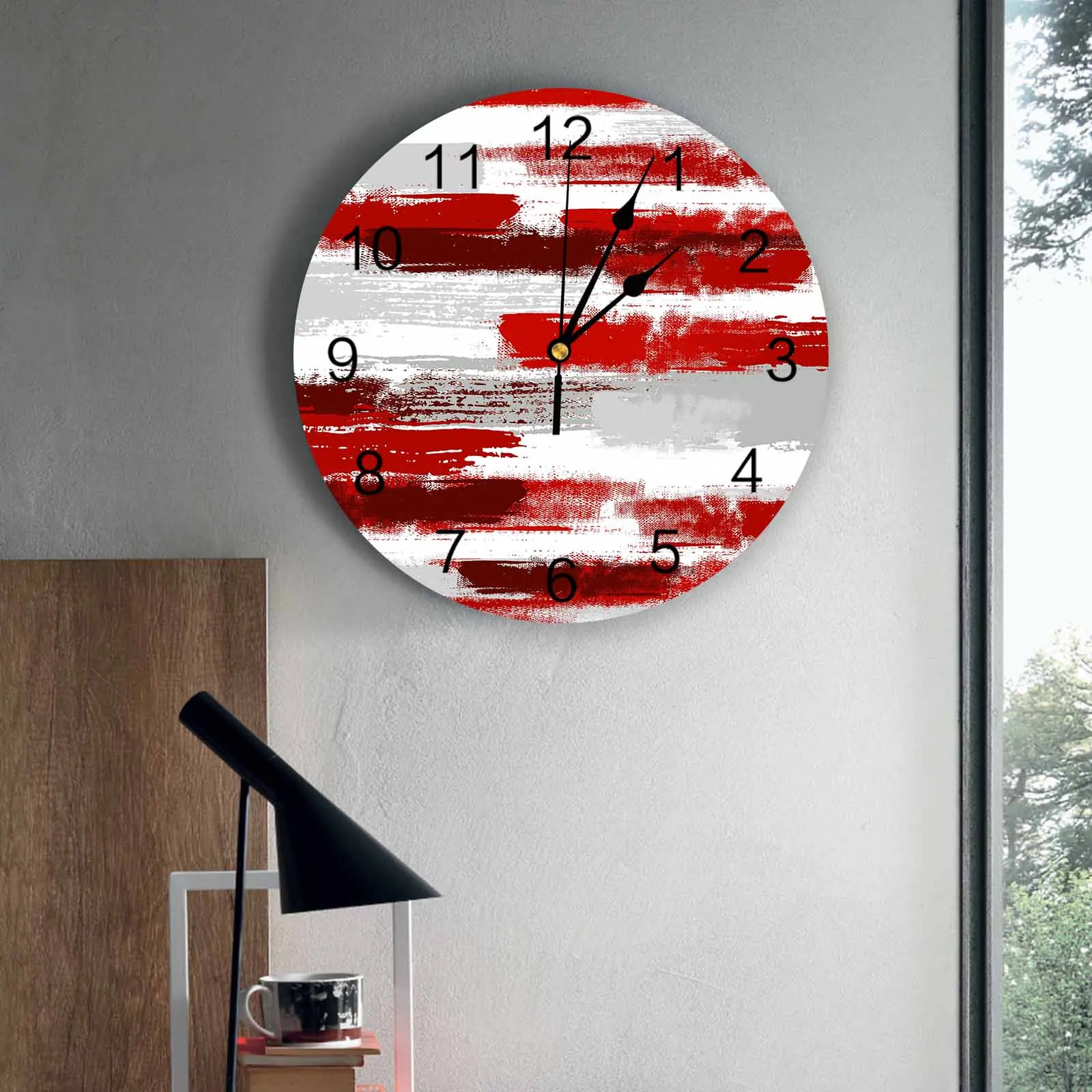 

Bedroom Wall Clocks Abstract Red Horizontal Line Mottled Living Room Clocks Ornaments Baby Room Study Mute Wall Clocks