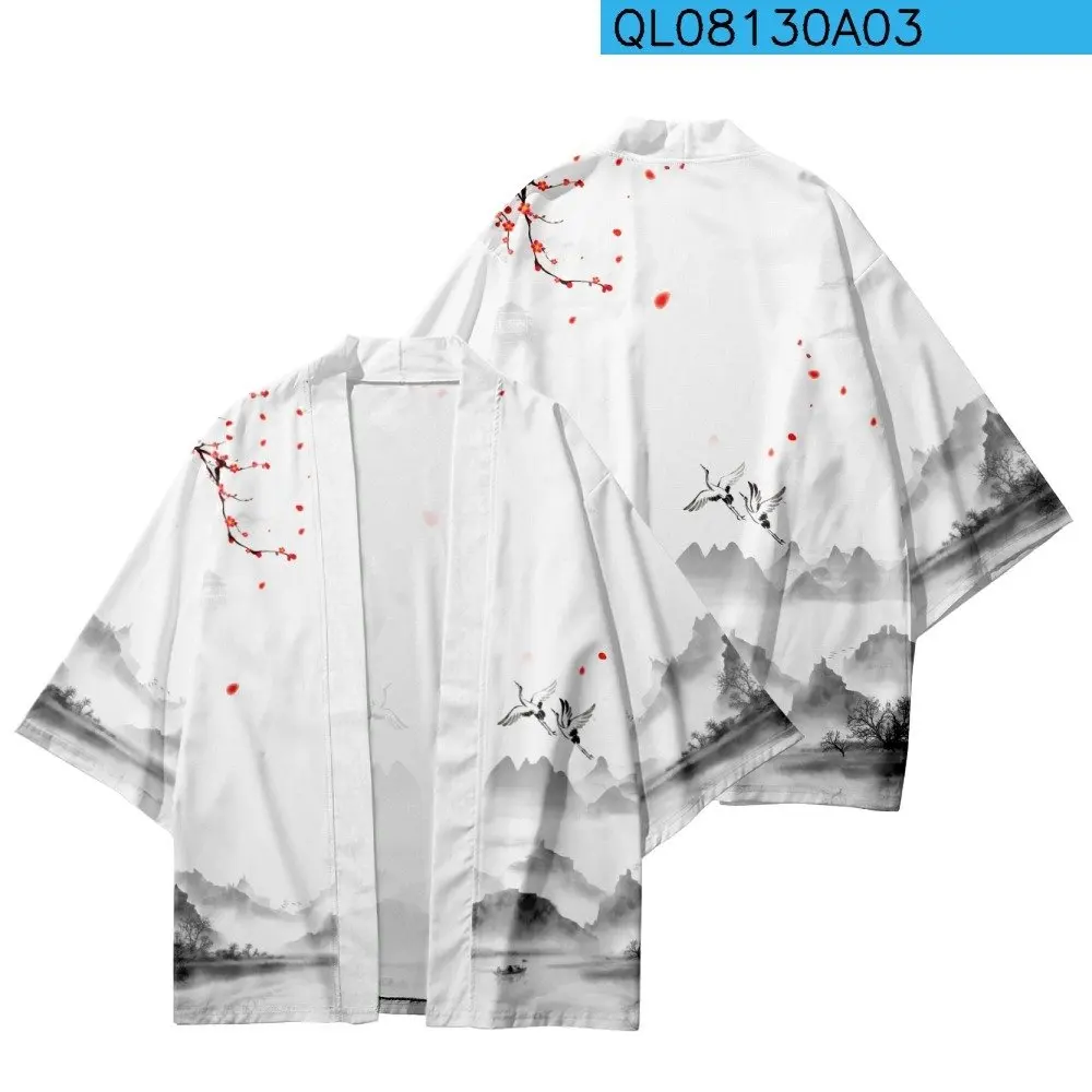 

Халат Fushi Crane в китайском стиле в стиле ретро Hanfu Haori, кардиган с рукавом три четверти, свободный даосский халат больших размеров, защита от солнца, верхняя одежда