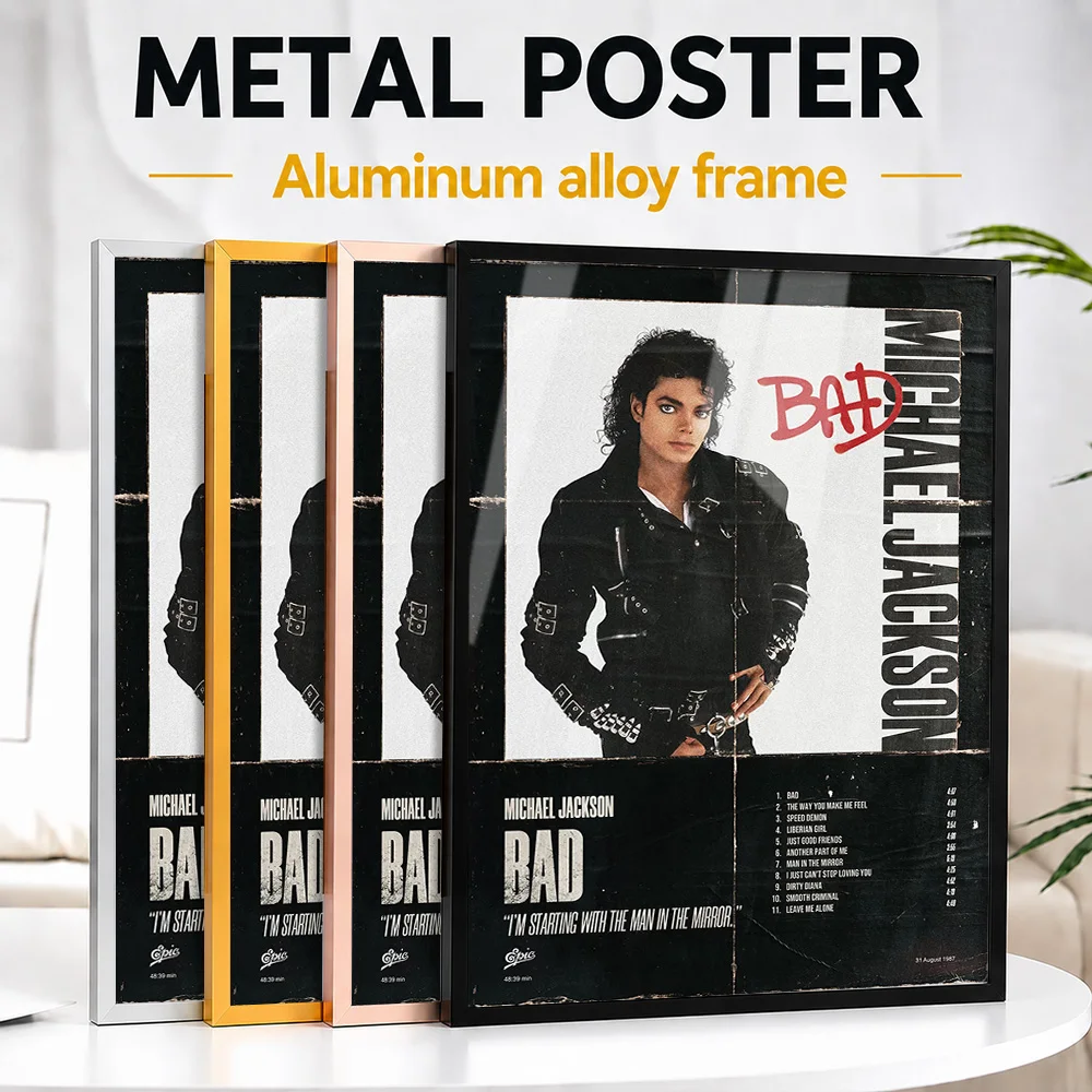 Michael Jackson Framed Aluminum Metal Poster Customized Photo High Contrast Stage Style Wall Art For Studio Memorable Fan Gift