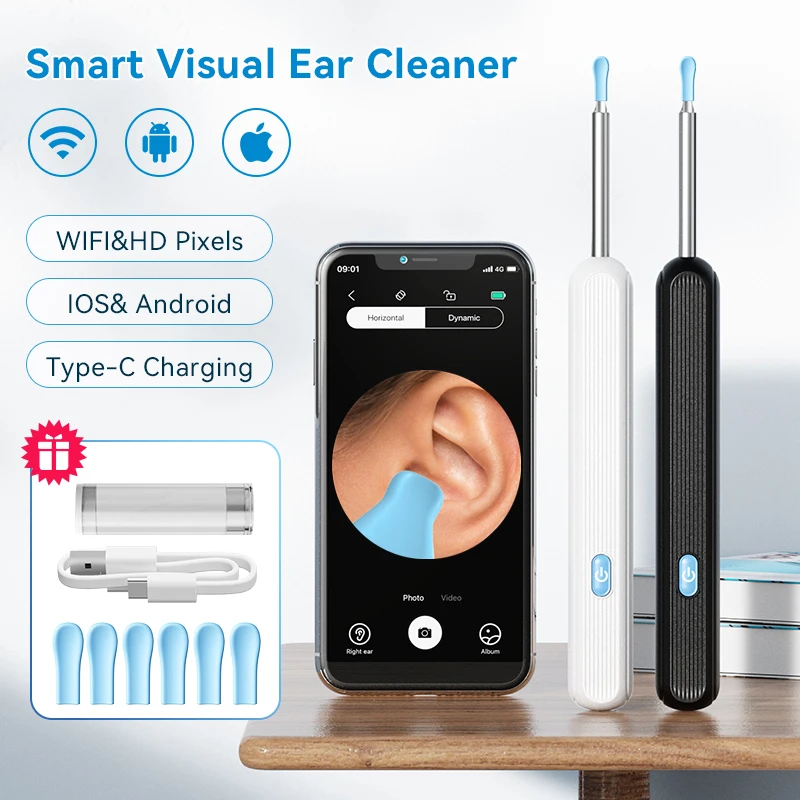 Visual Ear Wax Cleaner with Camera Safe Earwax Removal Endoscope with 5M Camera Luminous Otoscope Ear Cleaning Tools Ear Care