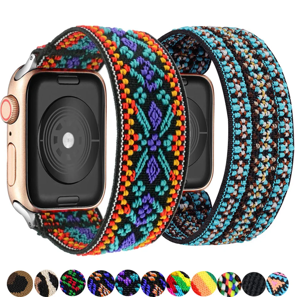

Scrunchie Strap For Apple watch band 44mm 42mm 40mm 38mm Bohemia Elastic belt solo loop bracelet iWatch 3 4 5 se 6 7 band 41 45