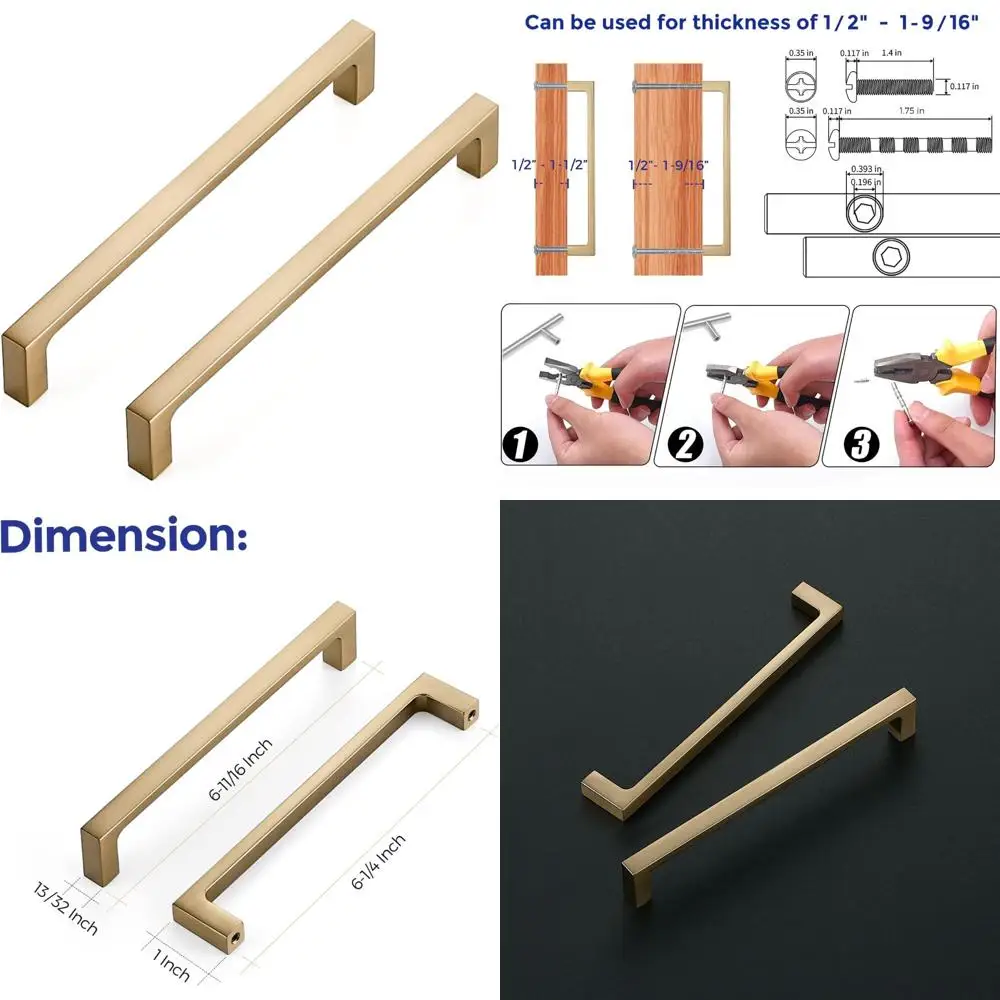 

Шампанское, бронза, 6-1/4 дюйма, однотонные ручки для кухонного шкафа, квадратные ручки для ящиков, комода, шкафов, 20 шт.