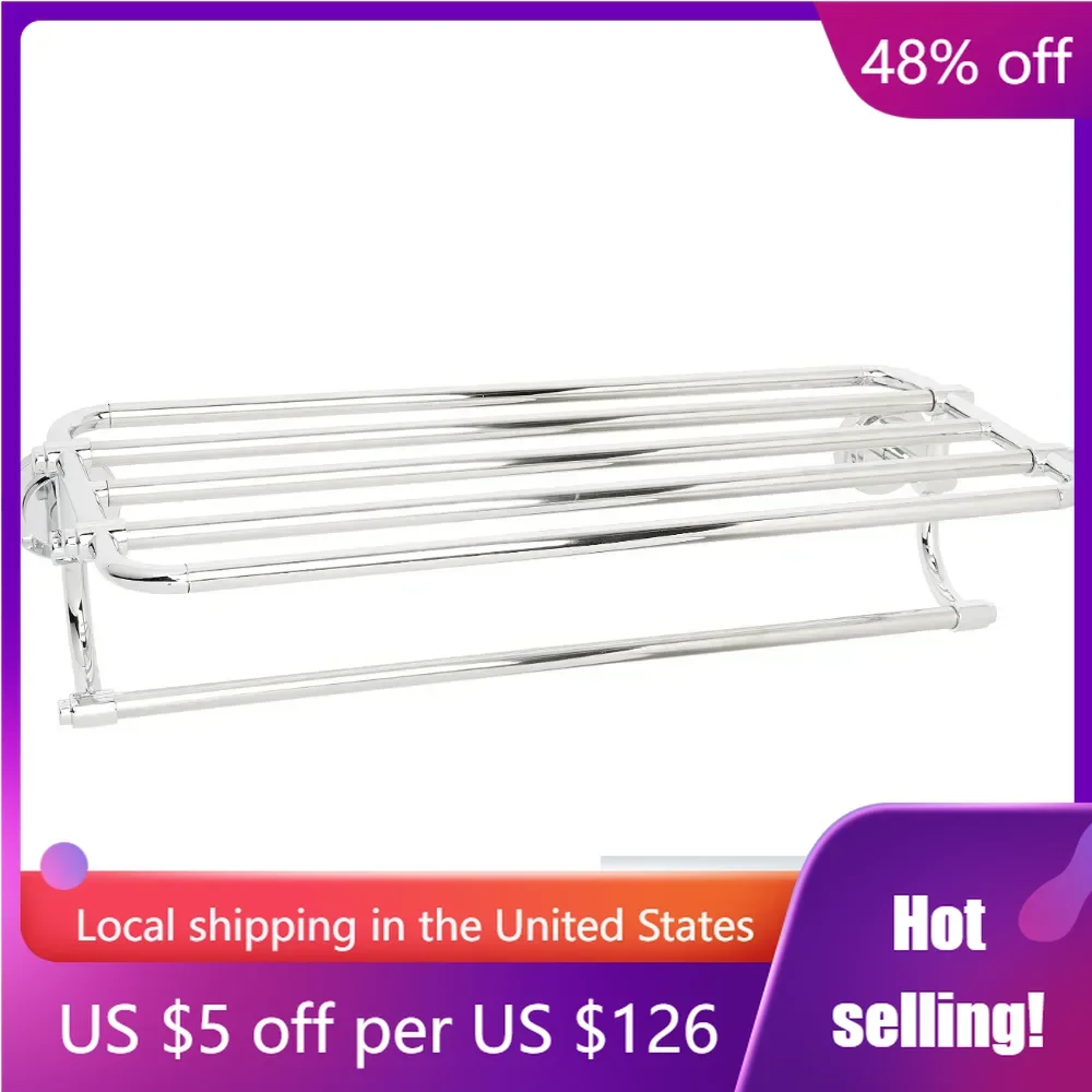 

24-Inch Wide Bathroom Hotel-Style -Towel Shelf With -Towel Bar Chrome Freight Free Accessories Holder Hardware Home