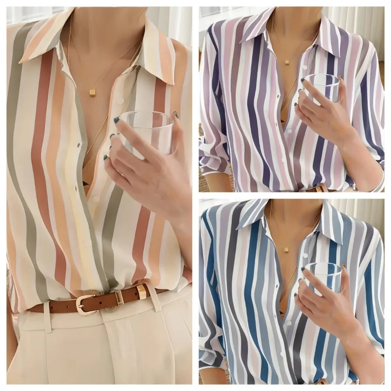 

20252025 New Arrival Pattern Chiffon Shirt Fashion Casual Striped Long Sleeve Shirt