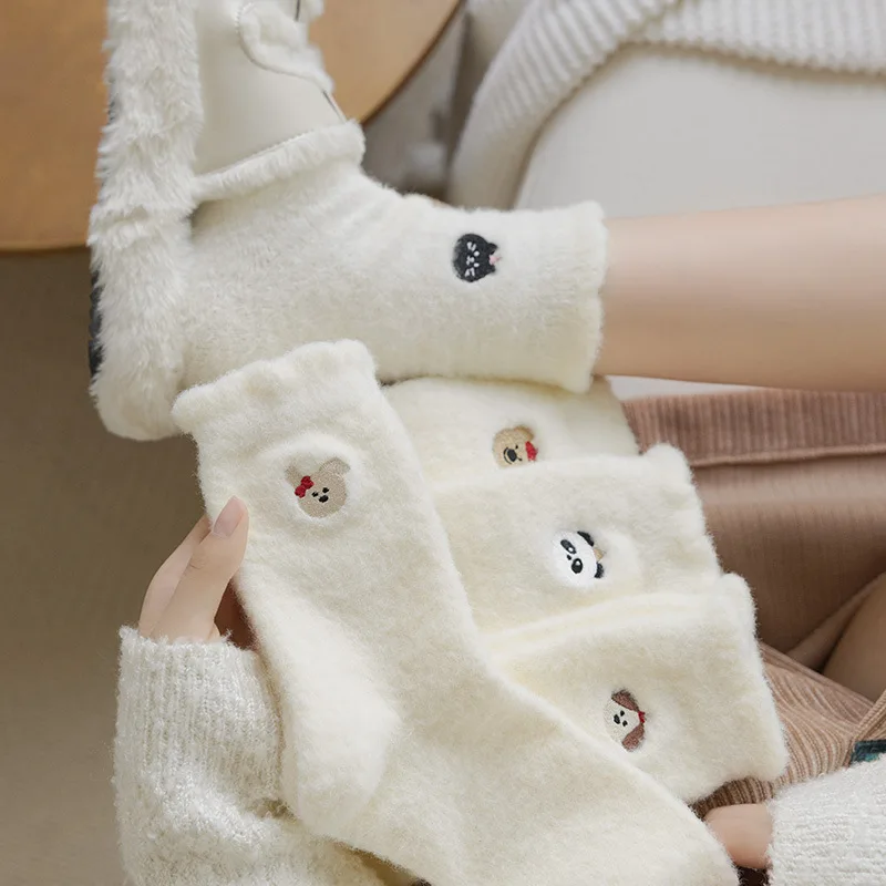 ALLTOOALL Women's Autumn Winter Warm Socks Cartoon Coral Floor Thick Socks Sleep Slippers Fashion Cute Funny Solid Color Sock