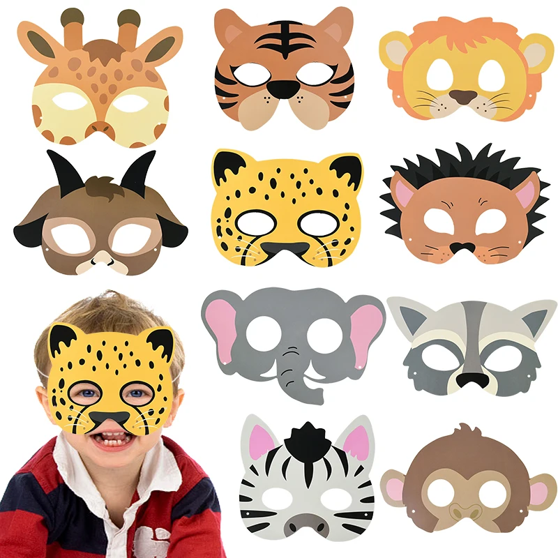 

Mixed 16pcs Animal Mask Jungle Party Decor Baby Shower Cartoon Lion Tiger Paper Masks Kids Favors Birthday Booth Prop Decoration