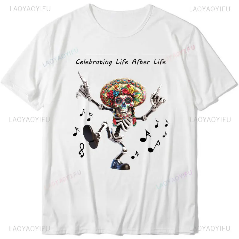 Mexico Skull Singer Celebrating Life After Life Graphic Tshirts Mexican Day of The Dead T-shirt Woman Man Vintage Festivals Tops