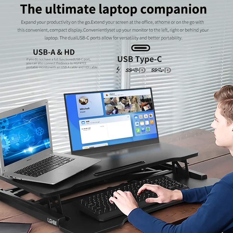 HGFRTEE Ultra-Slim Portable Monitor 15.6'' FHD 1080P 250cd/m² Dual Type-C & HDMI Interface for Laptop PC Phone PS4 Xbox Switch image 6