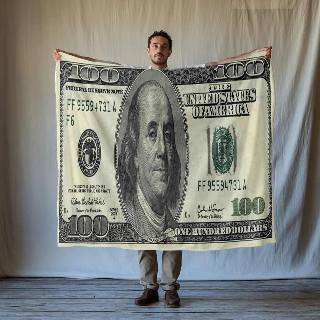 100$$$ Rich Dollar Money Cartoon Soft Flannel Blanket for Beds Bedroom Sofa Picnic Throw Blanket for Outdoor Leisure Nap
