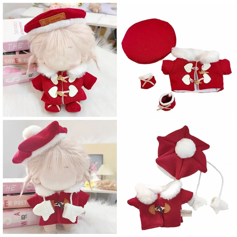 20cm Doll Woolen Coat Suit Gift Accessories Red Overcoat Cap Set DIY Playing House Doll Clothes Cotton Stuffed Dolls