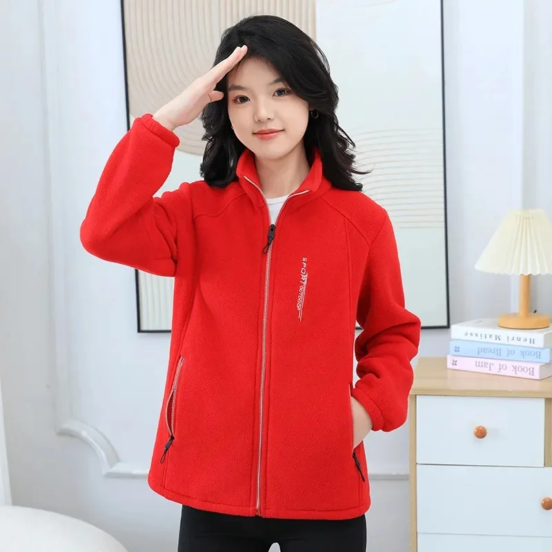 

Autumn Winter Stand Collar Long Sleeves Coat Female Fashion Large Size Outwear Women Loose Zipper Polar Fleece Jacket JJ396