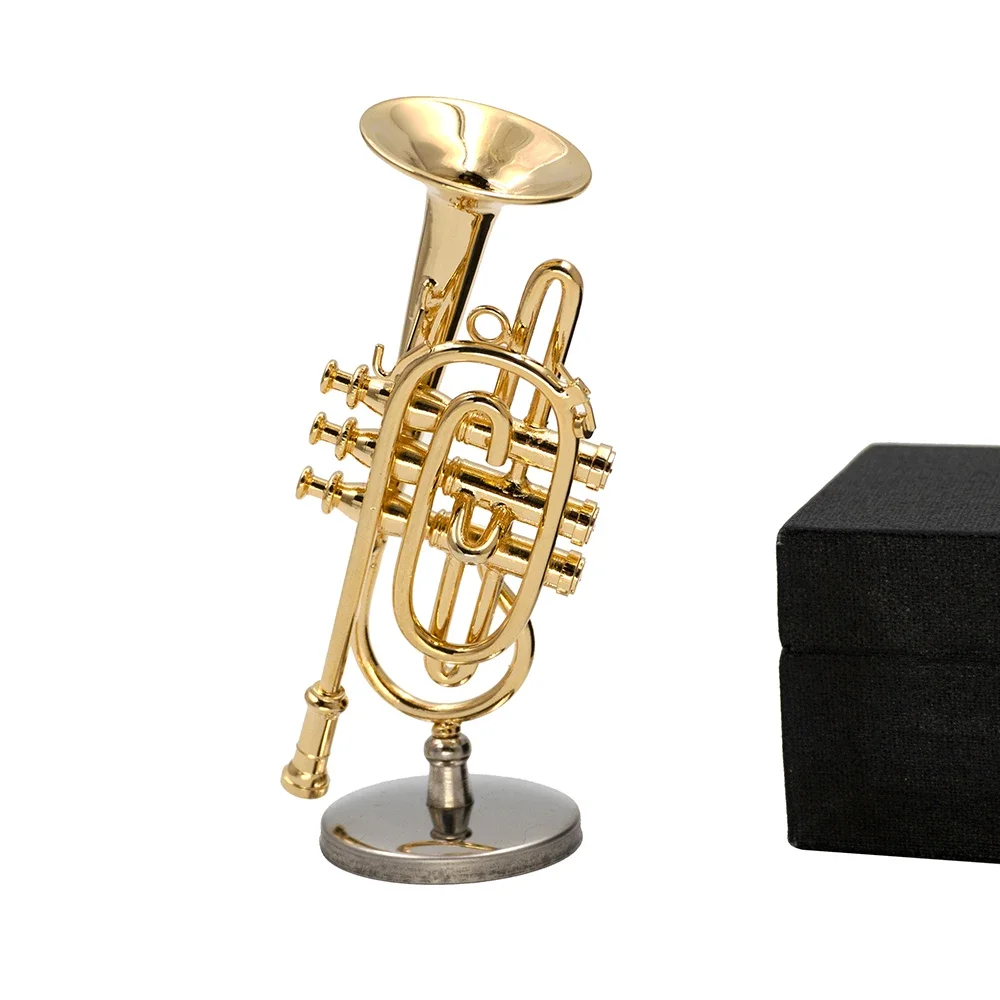 1Pcs Miniature Copper Cornet Model Mini Musical Instrument Dollhouse ob11 1/6 Action figure Accessories bjd 8.5cm Decoration