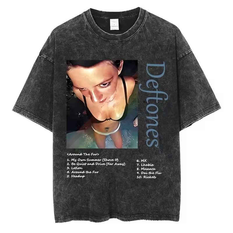 Hip Hop Deftones Men Women Plus Size Summer Washed T Shirt  Vintage Print Cotton Tshirt Fashion Design Tee Streetwear Unisex Top image 3