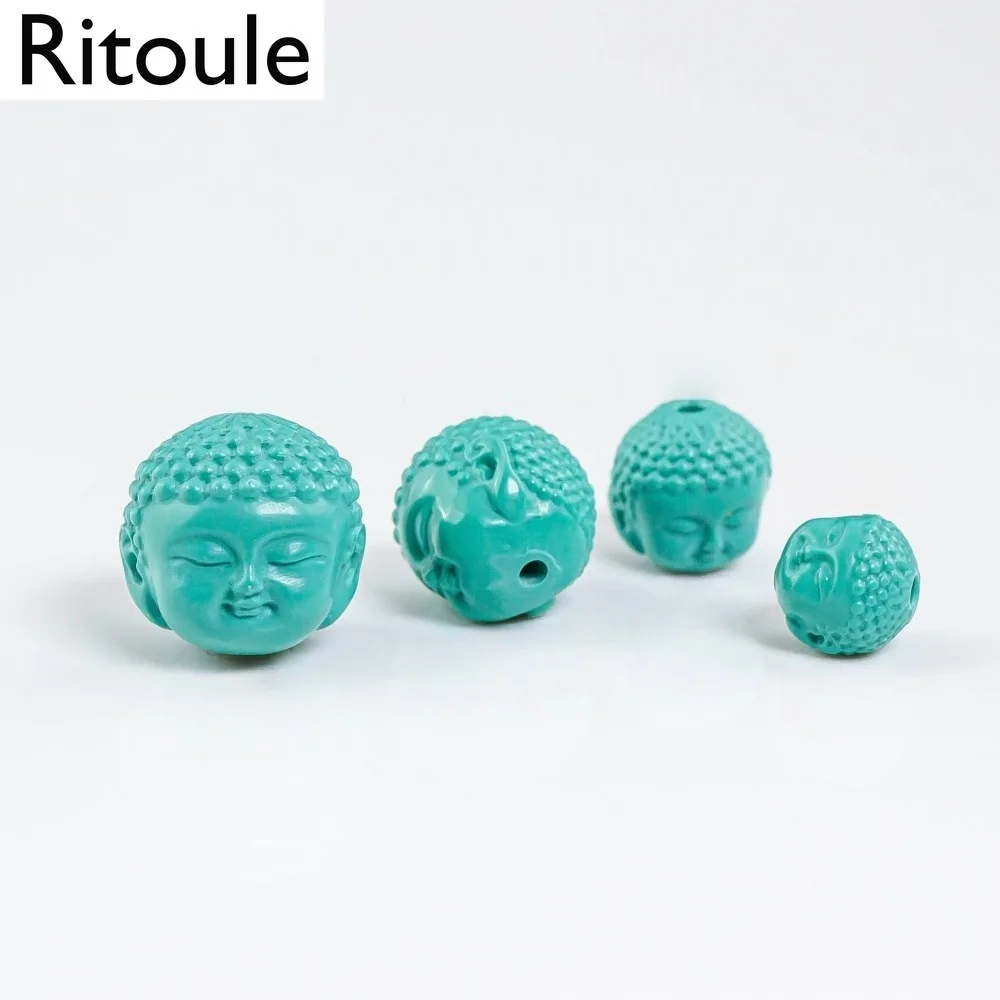 One Magnesite optimized turquoise carved baby Buddha head DIY bead cultural collectible accessories