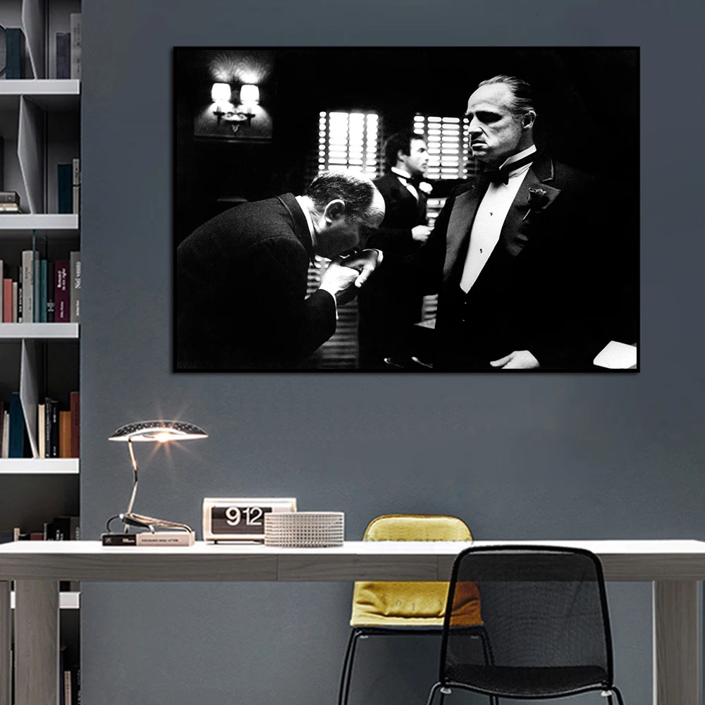 Classic Movie Gangster Godfather Canvas Painting Black White Character Poster Prints Wall Art Picture for Living Room Home Decor