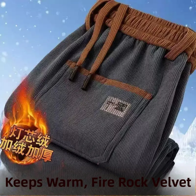 Thickened Fleece Corduroy Men's Casual Pants Autumn Winter American Style Heavy Wear Resistant Straight Leg Trousers