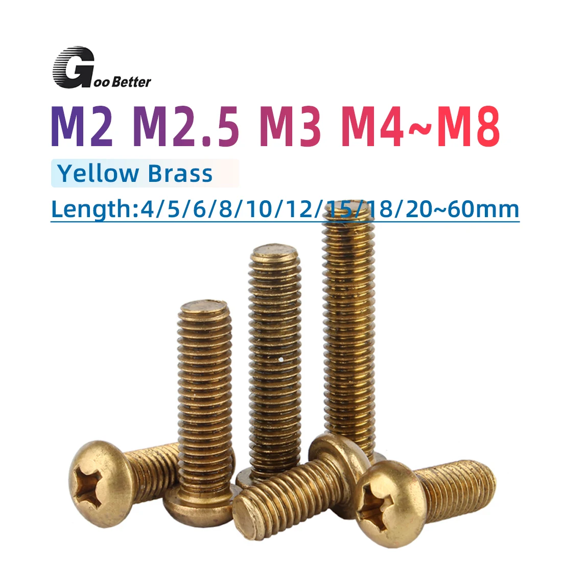 

M2 ~ M8 Cross Recessed Pan Head Screw Brass Phillips Machine Screws cross Round hea thread bolt Copper Machine Screw