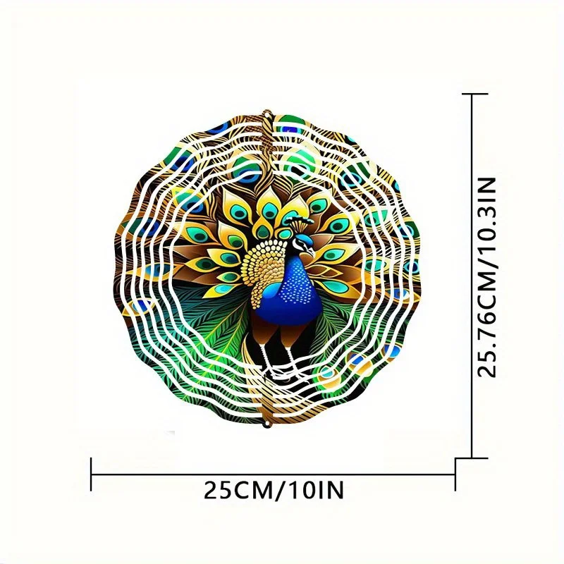 1pc Metal Peacock Feather Wind Spinner, 10 Inch Bohemian Style Indoor/Outdoor Garden Decor, for Yard And Patio, Christmas