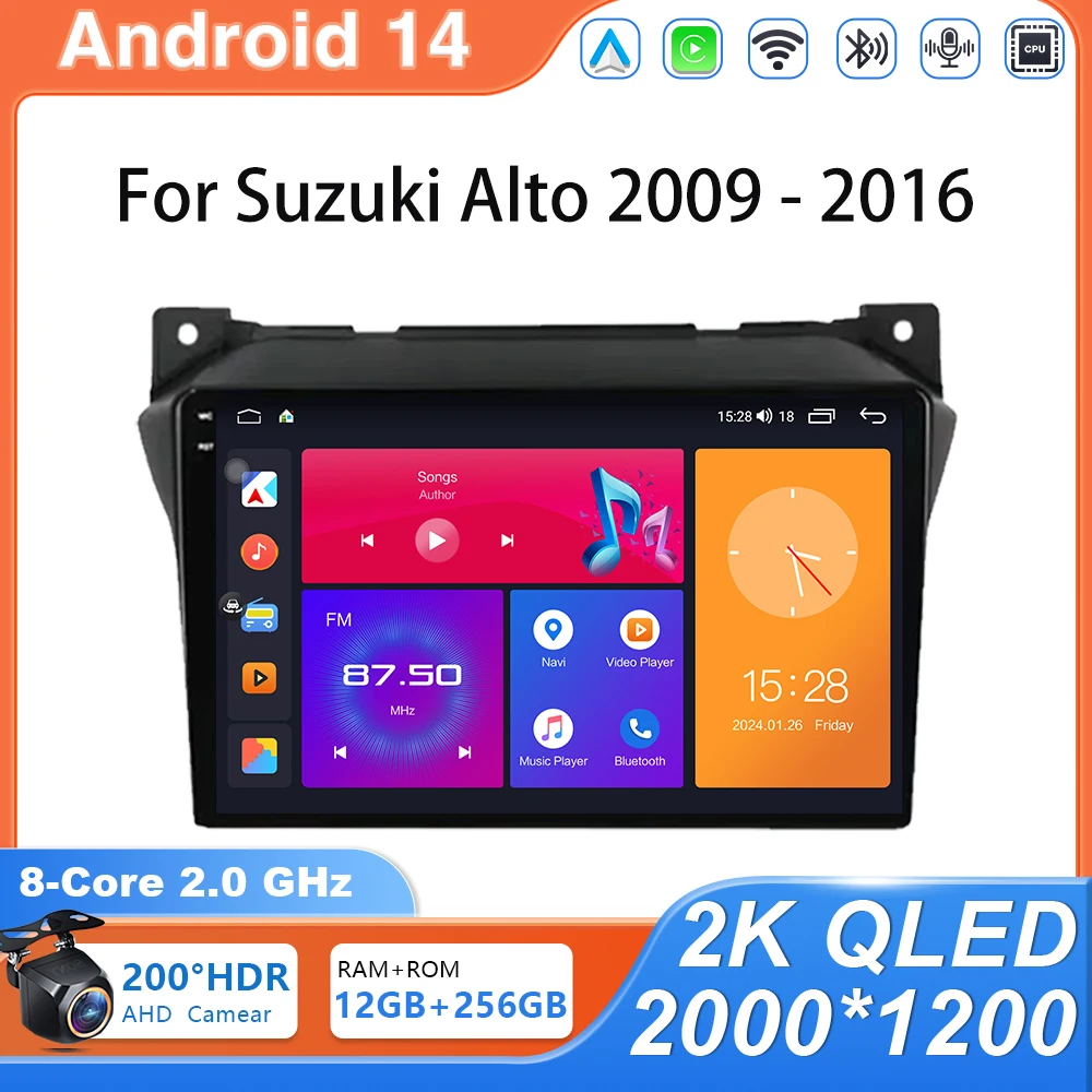 

Автомобильный радиоприемник Android 14, для Suzuki Alto 2009-2016, авто видео, мультимедиа, стерео, 2Din, WIFI BT Carplay, без 2 din, GPS, 4G, авторадио, DVD
