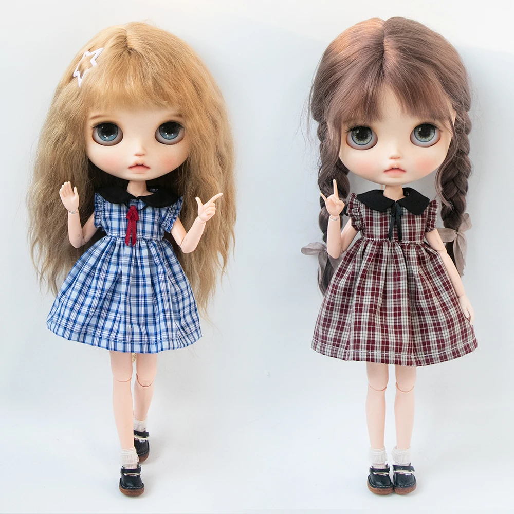 Blyth Doll Clothes Kawaii School skirt style Plaid dress Bow tie Uniform Outfit for OB22 OB24 YMY Licca Azone Doll Accessories