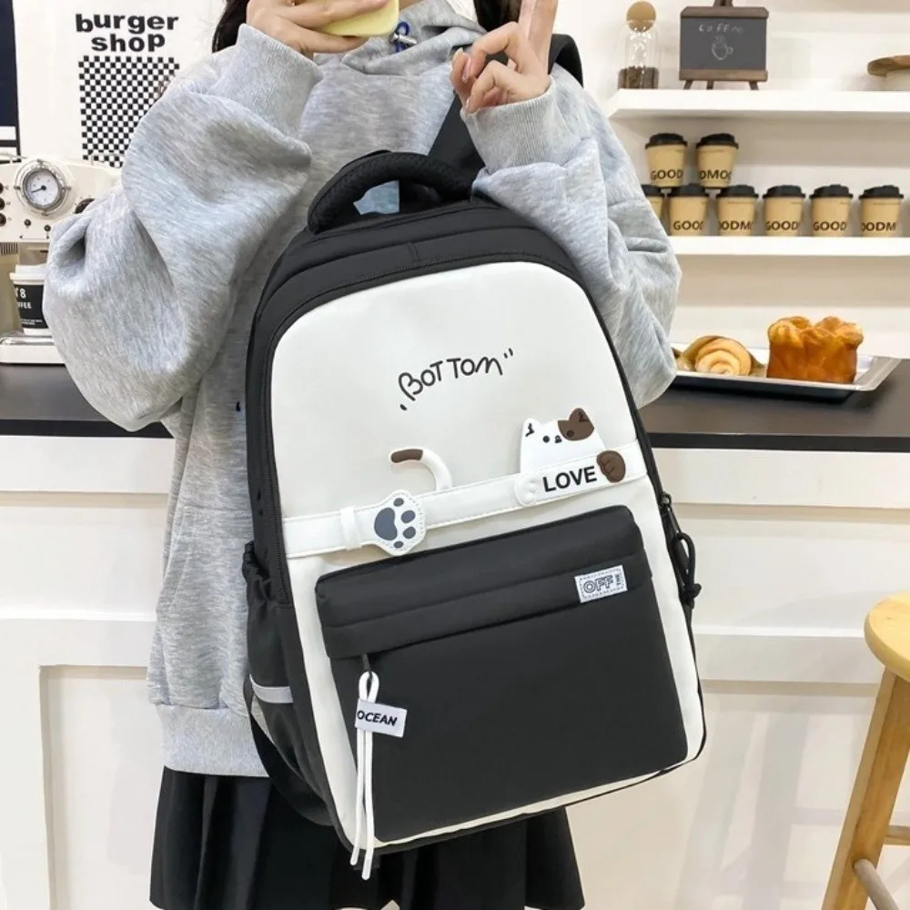 Sac à dos d'école étanche pour étudiants, sac d'école en Nylon de grande capacité avec chat mignon, sac à bandoulière multi-poches décontracté avec dessin animé pour filles et garçons