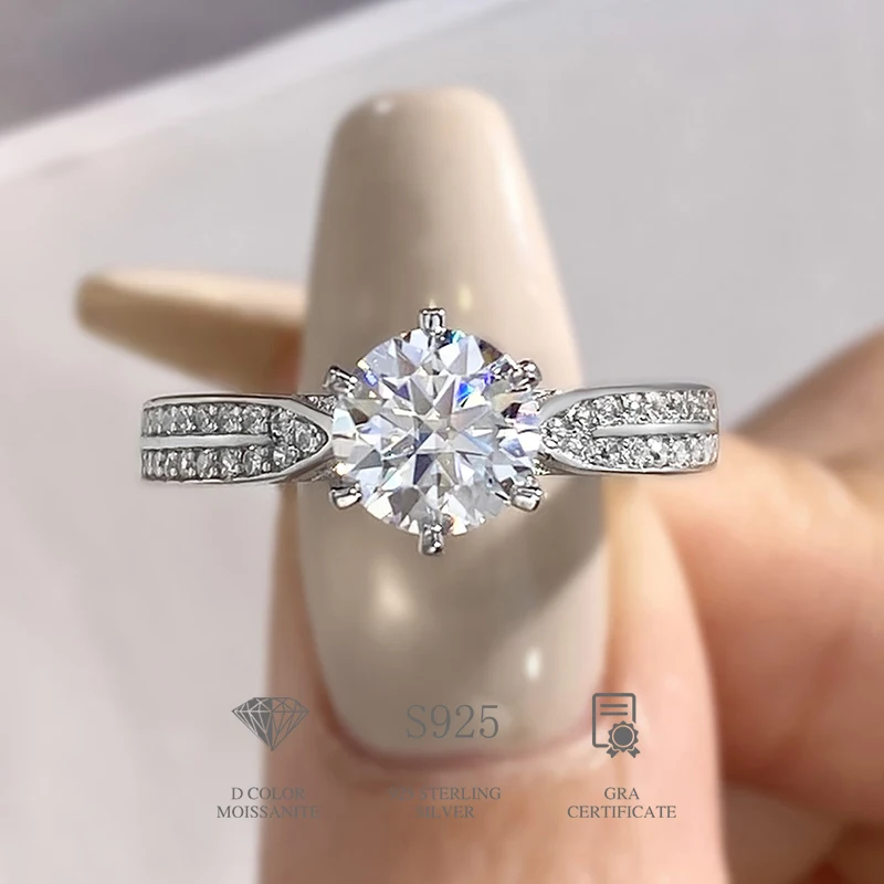 

DW Luxury 1CT Certified Moissanite Diamond Gemstones Rings for Women Real 925 Sterling Silver Wedding Gorgeous Fine Jewelry