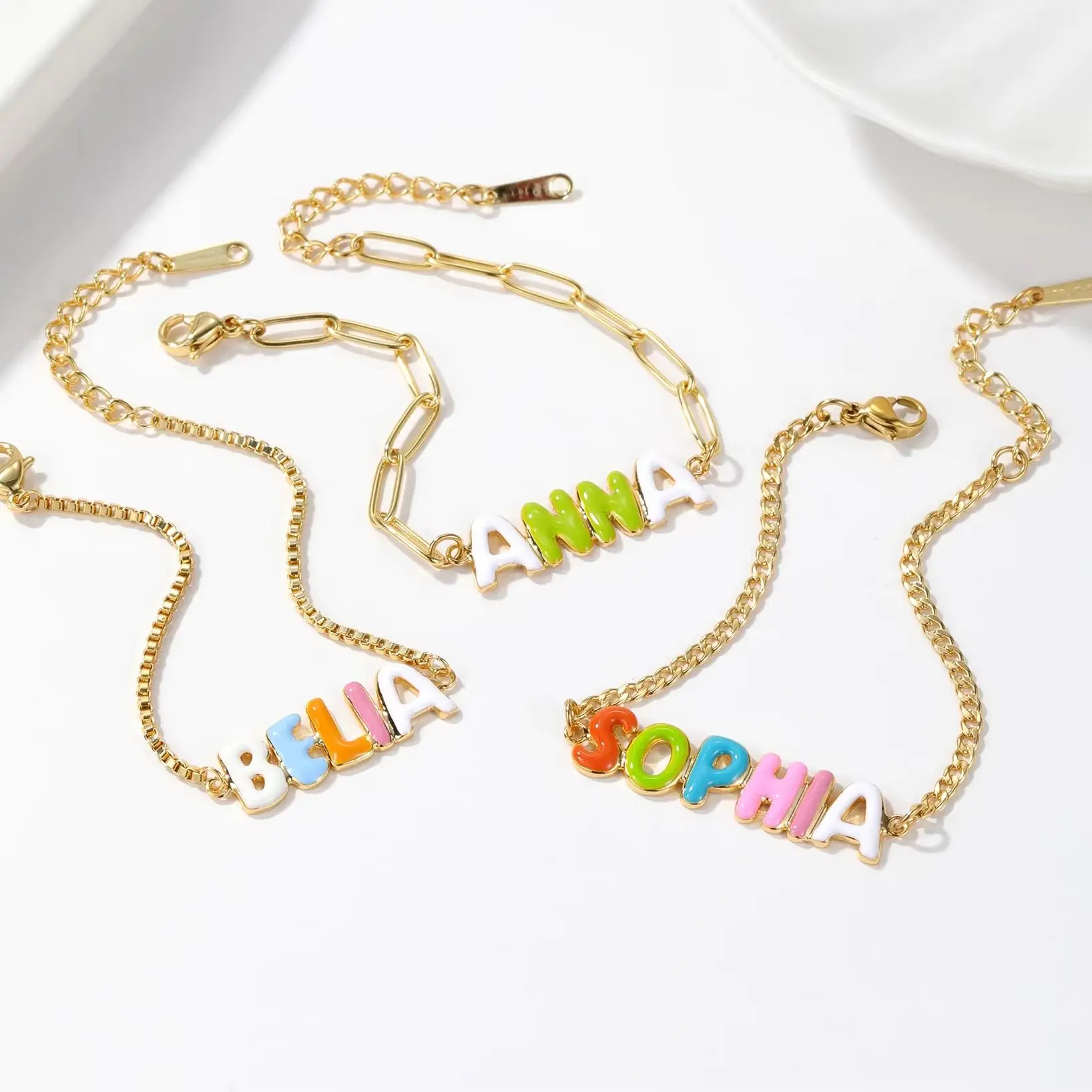 Personalized Enamel Bubble Letter Bracelet Custom Bubble Letter Color Letter Bracelet Chcelets Christmas Jewelry for Her