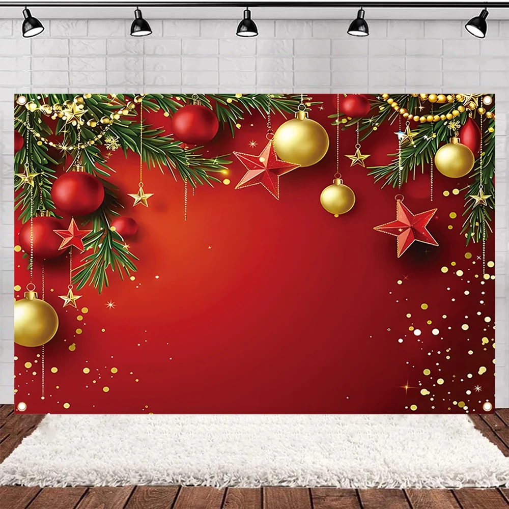 Red Christmas Photography Background Red Gold Bells Interior Xmas Party Kids Family Holiday Portrait Decor Backdrop Photo Studio