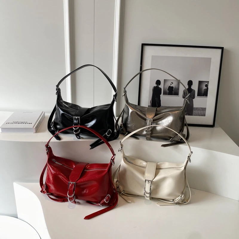 LEFTSIDE Silver Leather Crossbody Bags For Women Luxury 2023 Y2k Korean Fashion Underarm Shoulder Bag Female Armpit Bag Handbags