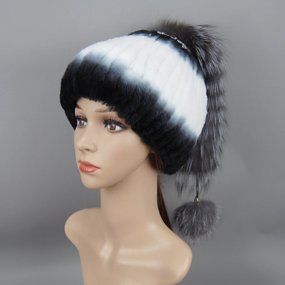 2025 Hot Knit Winter Real Fur Hats Russia Women Natural Real Fox Fur Beanies Hat Girls Natural Real Rex Rabbit Fur Skullies Cap