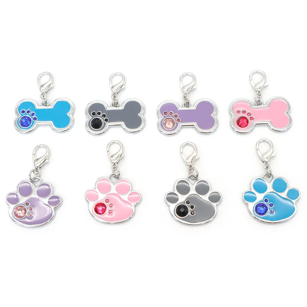 Wholesale 100PCS Personalized Super Nice Looking Diamond Bones Dog Paw Combination Pet Collar Accessories Necklace Key Chain