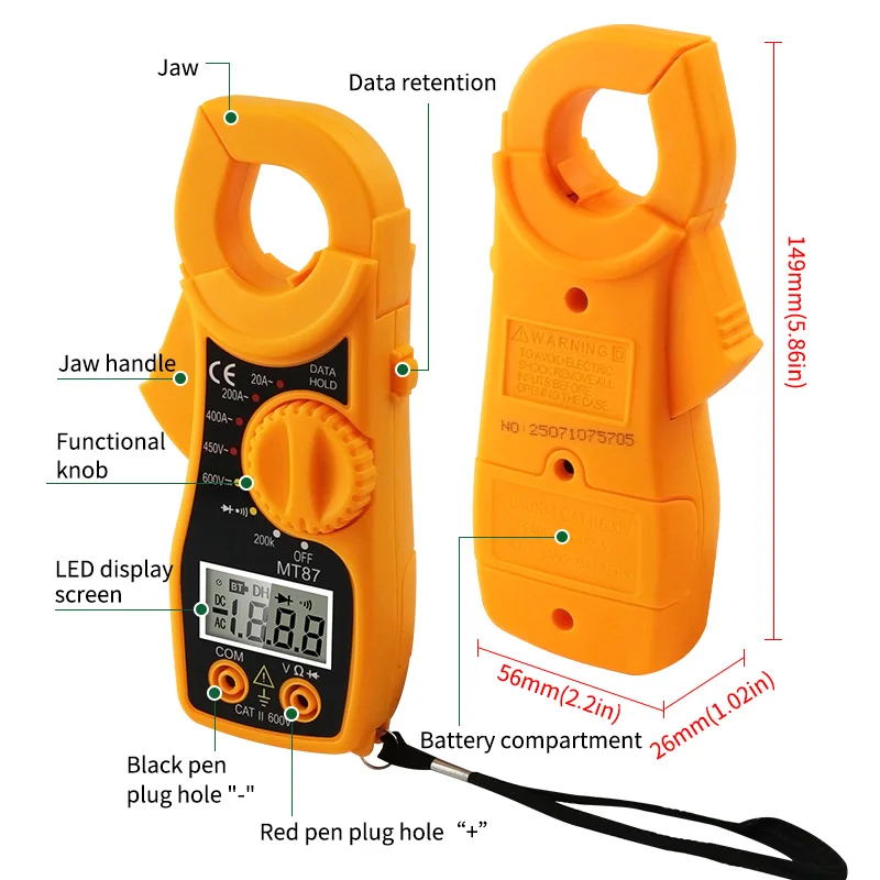 Digital Red Multímetro, Amper Clamp Meter, Pinças atuais, AC DC Tensão atual Tester, MT87