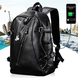 Backpack Men External Usb Charge Waterproof Backpack Fashion Pu Leather Travel Bag Casual School Bag Leather Bookbag