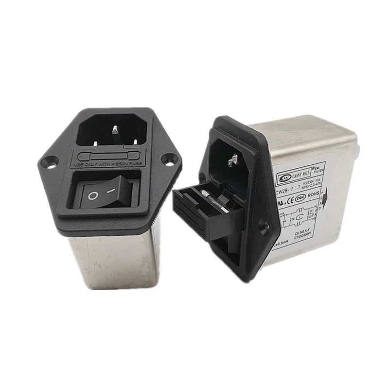 1PC CW2B-6A-T EMI Power Line Filter - AC 110V-250V 6A IEC Socket with Switch & Fuse for Audio Equipment Industrial Control