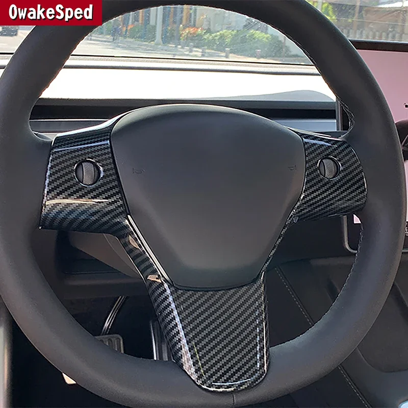

For Tesla Model 3 Y 2019-2022 Car Console Steering Wheel Panel Cover Sticker Interior Accessories Carbon Pattern Decoration Trim