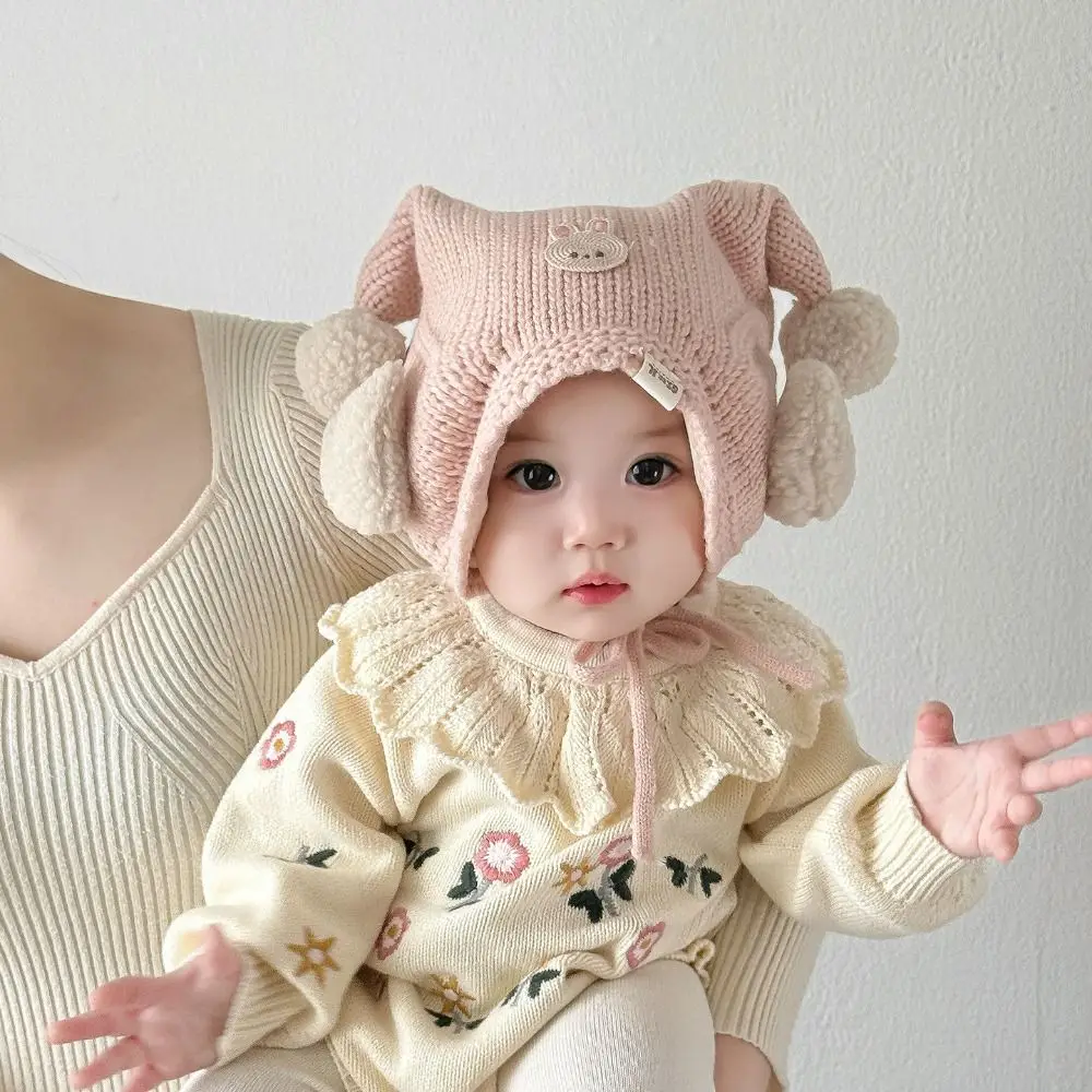 

Cute Winter Baby Crochet Hat Cold-Resistant Breathable Toddler's Knitted Hat 6-24 Months Solid Color Ear Protection Hat