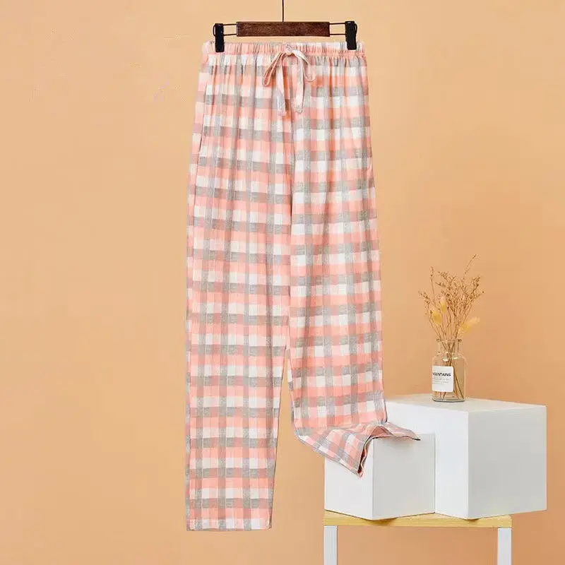 M-4XL Casual Plaid Cotton Pajamas Pants For Women Loose Spring Autumn Sleepwear Trousers Ladie's Nightwear Home Pijama Pant