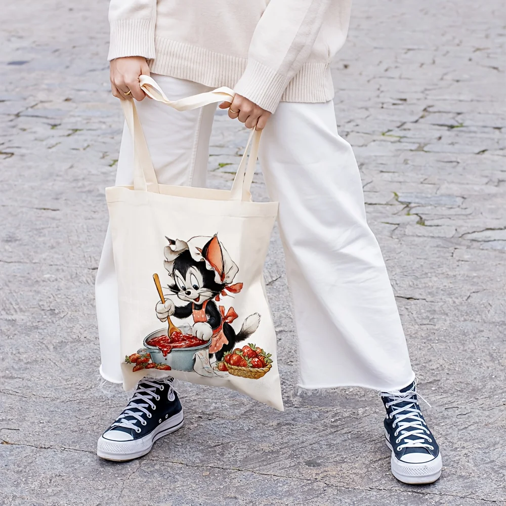 1pc, Mickey Mouse Cooking Canvas Tote Bag Grocery Bags (35.05cm x 40.13cm), Stylish Reusable Shopping Bag for Commuting, Daily U