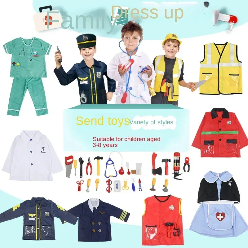 

DY2025Novelty Kids Girls Children Doctor Fireman Nurse Role Play Clothing Police Timberjack Uniform Fancy Dress Set Cosplay Cost