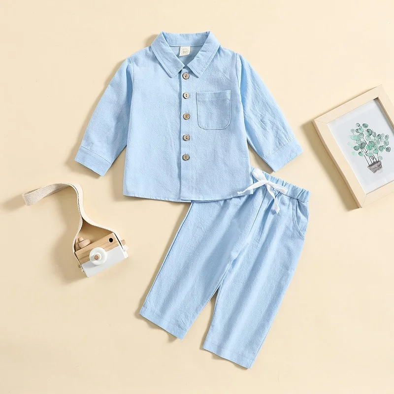 Baby Boy Girl Linen Cotton Clothes Sets Shirt+Pant Spring Autumn Infant Toddler Child Homesuit Long Sleeve Baby Clothes 1-5Y