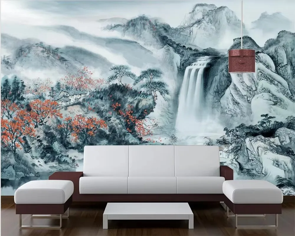 Custom wallpaper 3d home decor mural Chinese ink landscape marble TV sofa background murals wallpaper for walls 3 d