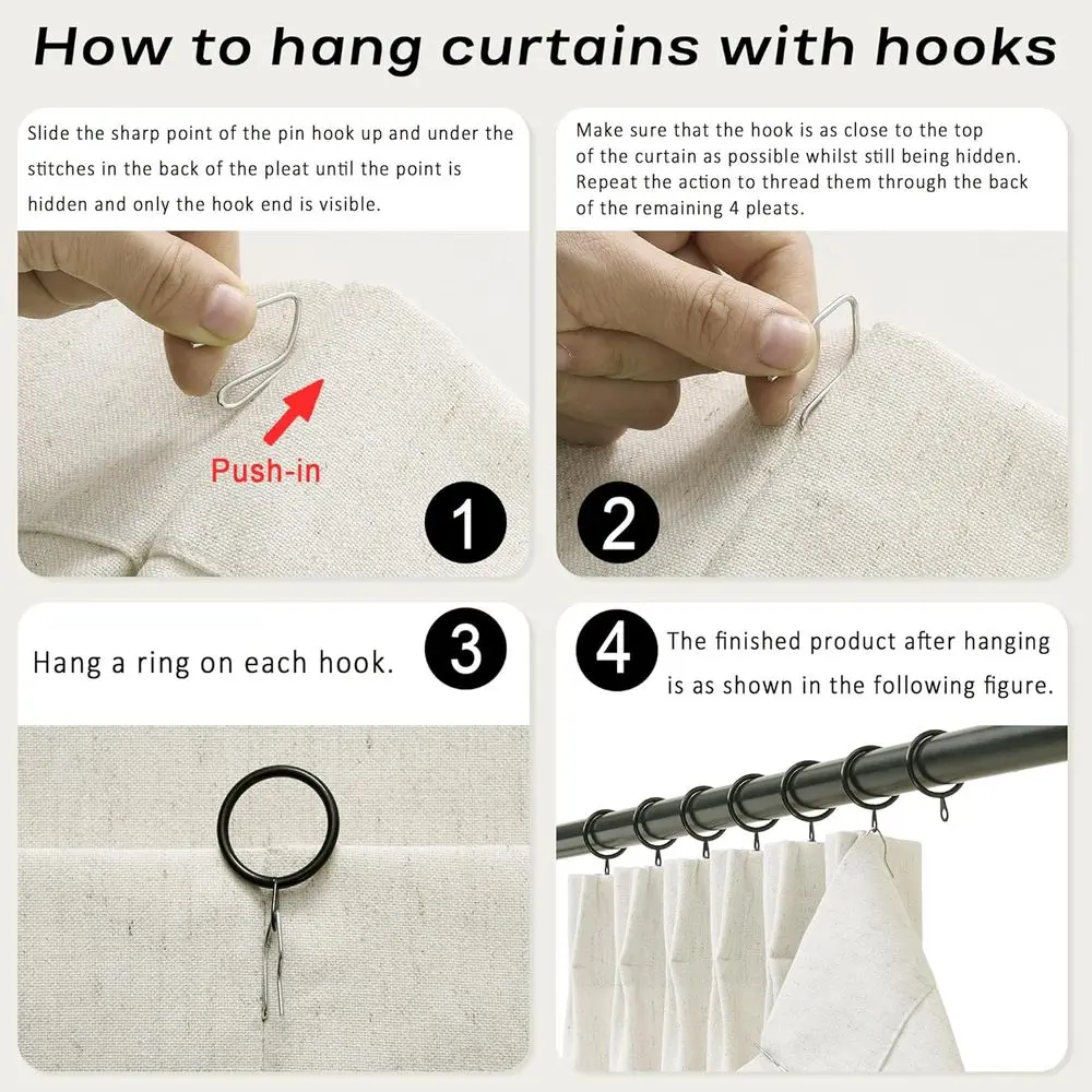 Cortinas plissadas de linho, comprimento 108, conjunto de 2 painéis para espaços residenciais e quartos